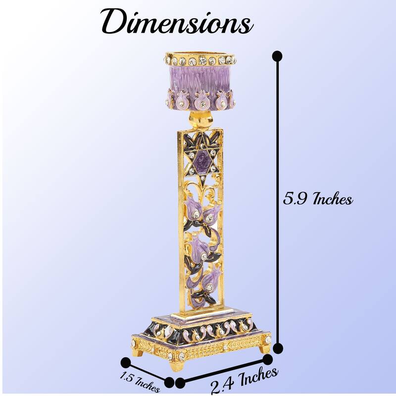 Matashi Shabbat Candlestick (2Piece Set) HandPainted, GoldPlated Pewter Adorned w